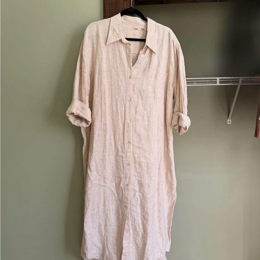Faherty Cream Button-Up Dress